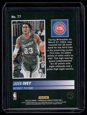 2022-23 Panini Chronicles Pinnacle Jaden Ivey #77 RC Basketball - Basketball Card Single
