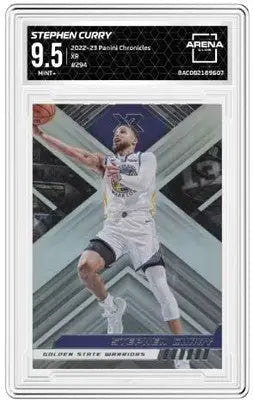 Graded 2022-23 Panini Chronicles Stephen Curry basketball trading card featuring Stephen Curry