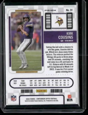 2022-23 Panini Contenders Optic Kirk Cousins #31 Season Ticket Football - Football Card Single