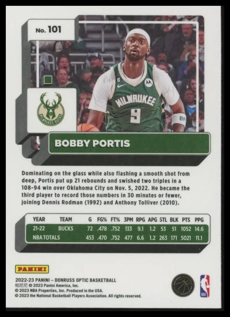 2022-23 Panini Donruss Optic Bobby Portis #101 Milwaukee Bucks Basketball Card - Basketball Card Single