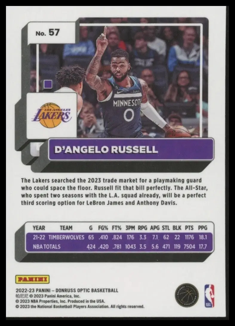 2022-23 Panini Donruss Optic DAngelo Russell #57 Los Angeles Lakers Basketball - Basketball Card Single