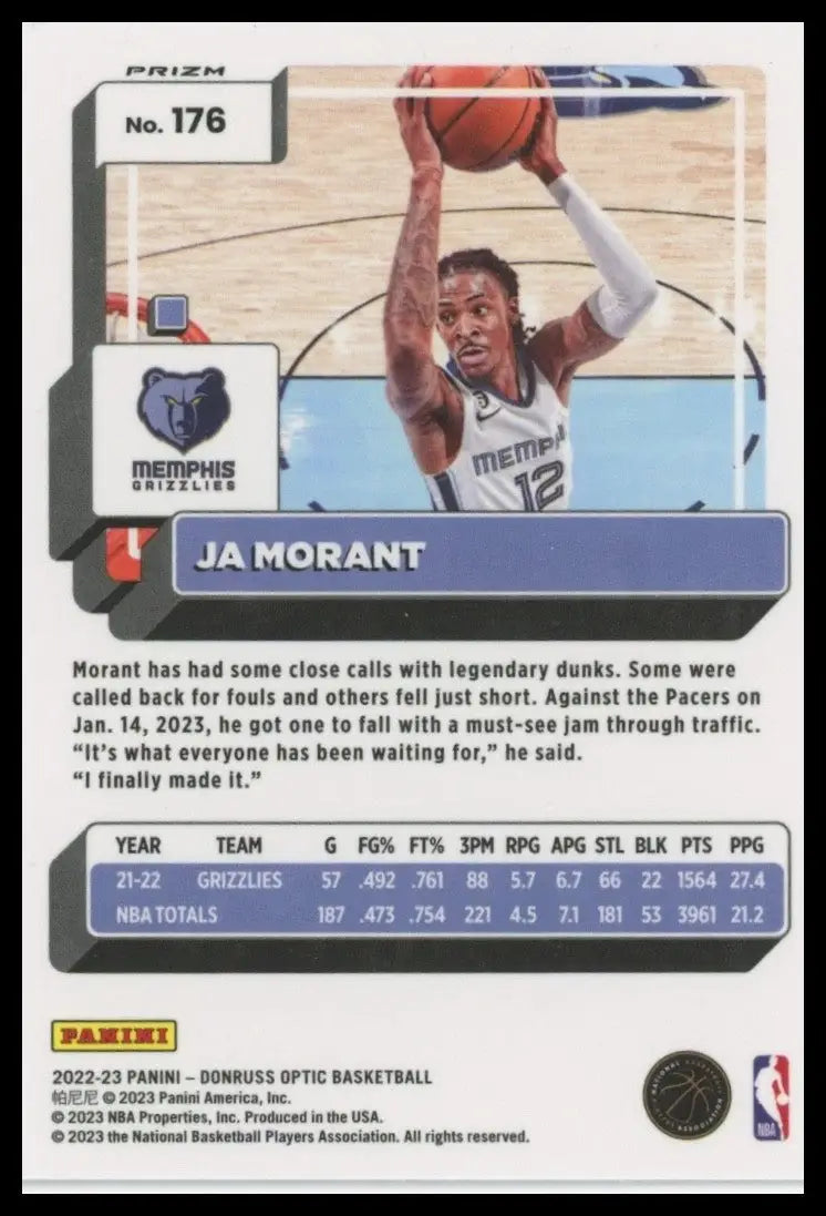 2022-23 Panini Donruss Optic - Ja Morant #176 Purple Prizm - Basketball Card Single