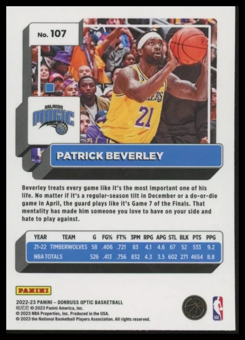 2022-23 Panini Donruss Optic Patrick Beverly #107 Orlando Magic Basketball Card - Basketball Card Single
