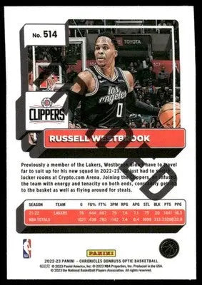 2022-23 Panini Donruss Optic Russell Westbrook #514 Basketball - Basketball Card Single