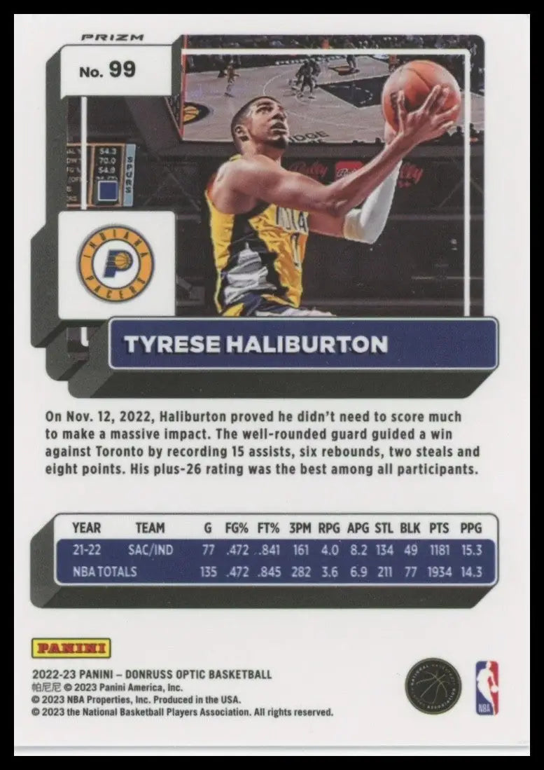 2022-23 Panini Donruss Optic - Tyrese Haliburton #99 Pink Hyper Prizm - Basketball Card Single