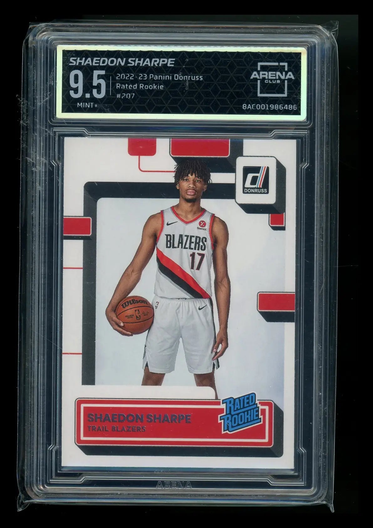 2022-23 Panini Donruss Rated Rookie Shaedon Sharpe #207 Arena Club 9.5 - Basketball Card Single
