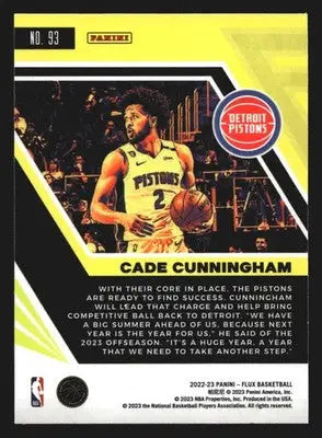 2022-23 Panini Flux Cade Cunningham #93 Detroit Pistons - Basketball Card Single
