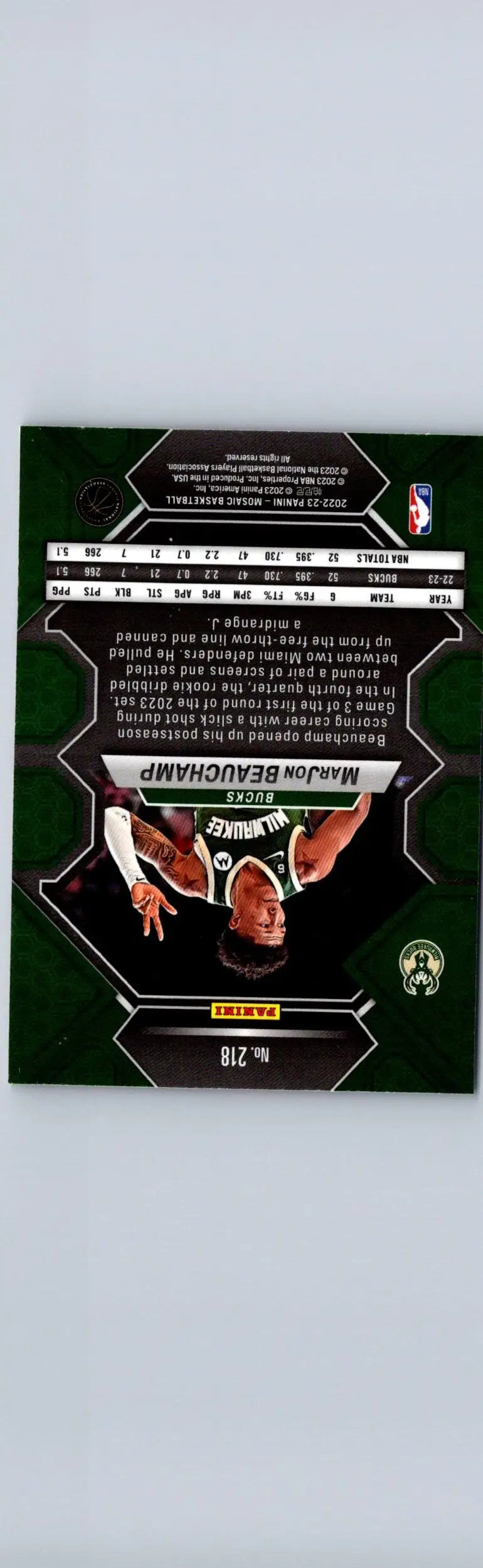 Malik Beauchamp basketball card from 2022-23 Panini Mosaic featuring MarJon Beauchamp