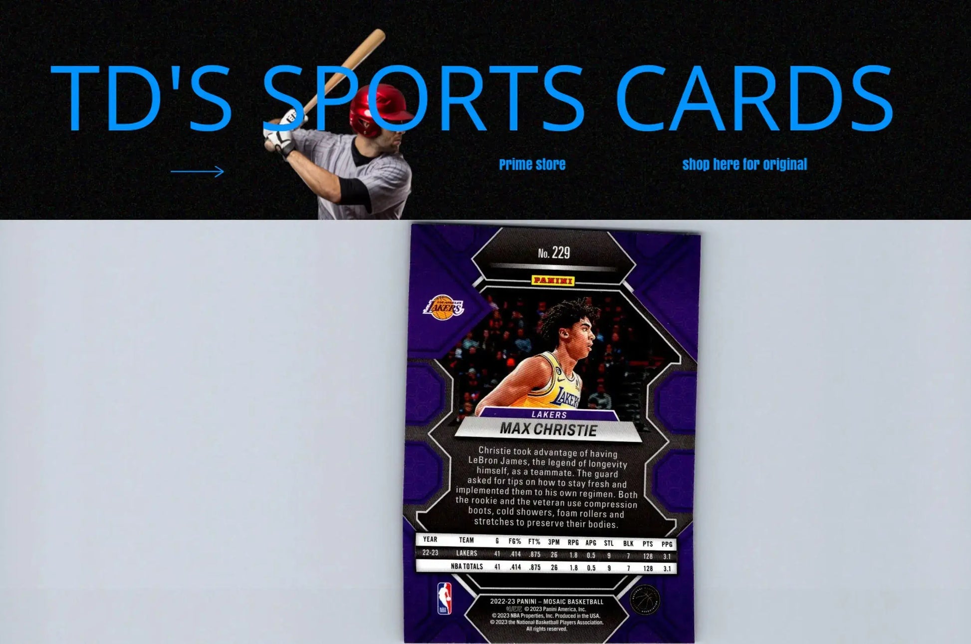 Max Christie basketball card from 2022-23 Panini Mosaic #229 collectible series