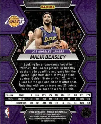 2022-23 Panini Mosaic #53 Malik Beasley Base Los Angeles Lakers - Basketball Card Single