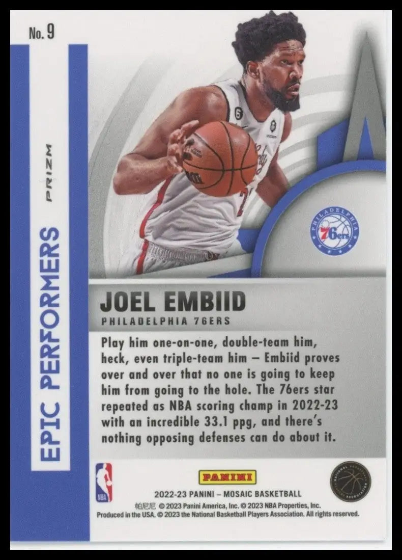 2022-23 Panini Mosaic Epic Performers Green Mosaic Joel Embiid #9 76ers Card - Basketball Card Single