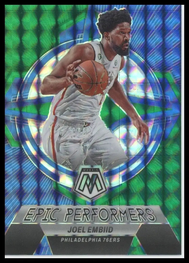 2022-23 Panini Mosaic Epic Performers Green Mosaic Joel Embiid #9 76ers Card - Basketball Card Single