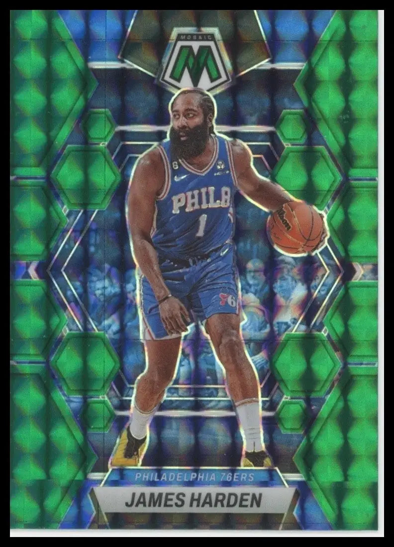 2022-23 Panini Mosaic Green Mosaic James Harden #55 Philadelphia 76ers Card NBA - Basketball Card Single