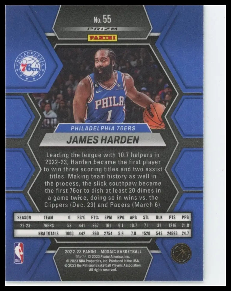 2022-23 Panini Mosaic Green Mosaic James Harden #55 Philadelphia 76ers Card NBA - Basketball Card Single