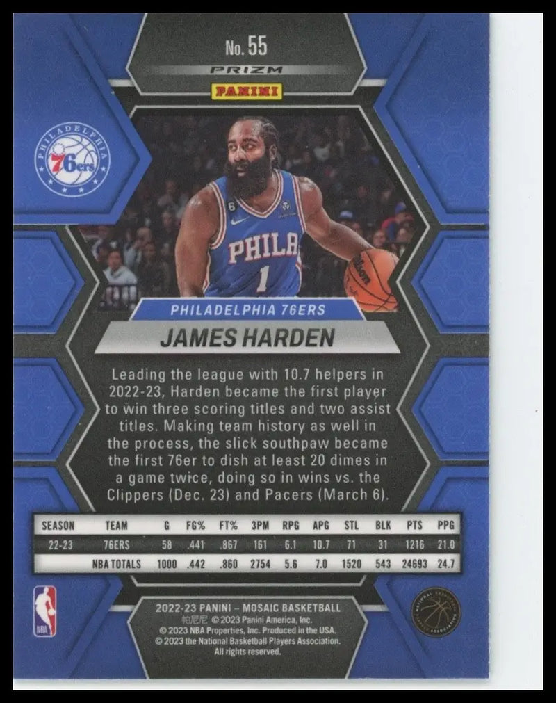 2022-23 Panini Mosaic Green Mosaic James Harden #55 Philadelphia 76ers Card NBA - Basketball Card Single