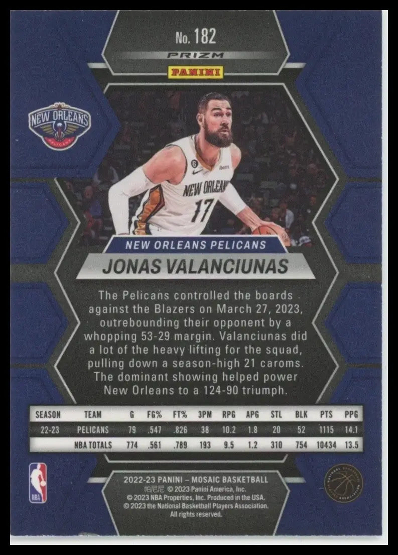 2022-23 Panini Mosaic Silver Jonas Valanciunas #182 New Orleans Pelicans Card - Basketball Card Single