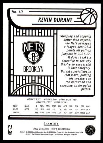 Original gloss Kevin Durant basketball card from Panini NBA Hoops 2022-23 series