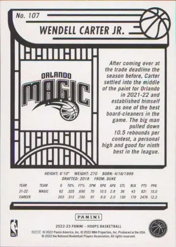 2022-23 Panini NBA Hoops #107 Wendell Carter Jr. NM-MT Magic ID:51829 - Basketball Card Single
