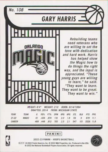 Original gloss Gary Harris basketball card from Panini NBA Hoops 2022-23 series