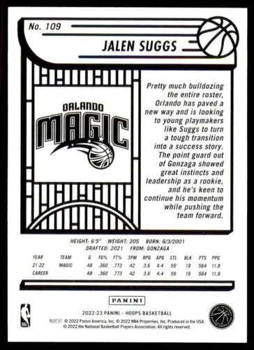 2022-23 Panini NBA Hoops #109 Jalen Suggs NM-MT Magic ID:51831 - Basketball Card Single