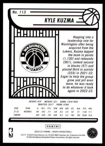 2022-23 Panini NBA Hoops #113 Kyle Kuzma NM-MT Wizards ID:51934 - Basketball Card Single