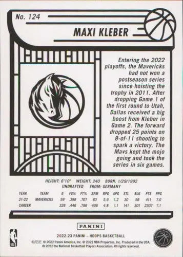 2022-23 Panini NBA Hoops #124 Maxi Kleber NM-MT Mavericks ID:51944 - Basketball Card Single