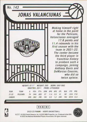 2022-23 Panini NBA Hoops #143 Jonas Valanciunas NM-MT Pelicans ID:51963 - Basketball Card Single