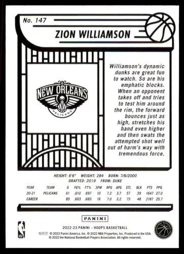 2022-23 Panini NBA Hoops #147 Zion Williamson NM-MT Pelicans ID:51967 - Basketball Card Single