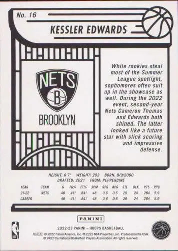 2022-23 Panini NBA Hoops #16 Kessler Edwards NM-MT Nets ID:51251 - Basketball Card Single