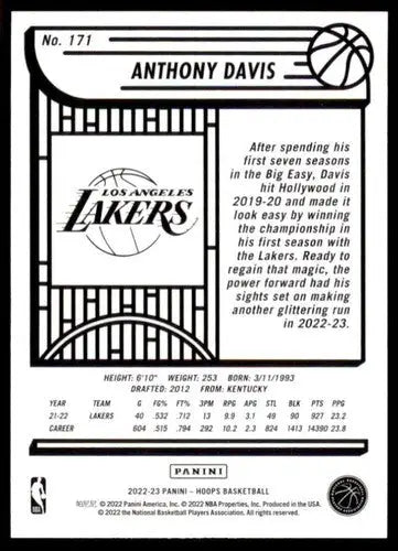 2022-23 Panini NBA Hoops #171 Anthony Davis NM-MT Lakers ID:54767 - Basketball Card Single