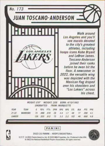 2022-23 Panini NBA Hoops #173 Juan Toscano-Anderson NM-MT Lakers ID:51991 - Basketball Card Single