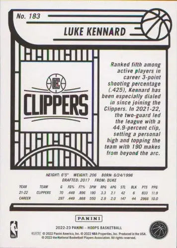 2022-23 Panini NBA Hoops #183 Luke Kennard NM-MT Clippers ID:52001 - Basketball Card Single