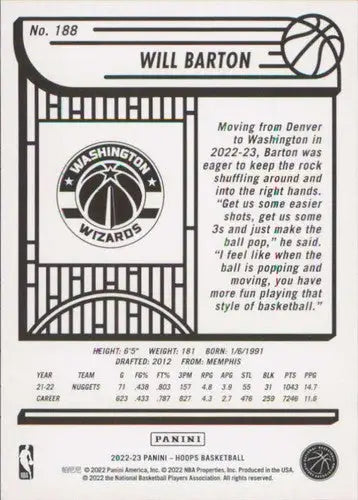2022-23 Panini NBA Hoops #188 Will Barton NM-MT Wizards ID:52006 - Basketball Card Single