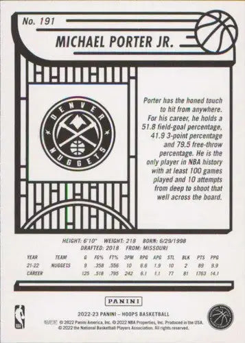 2022-23 Panini NBA Hoops #191 Michael Porter Jr. NM-MT Nuggets ID:52009 - Basketball Card Single