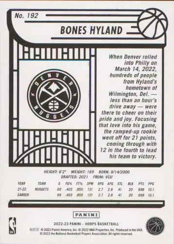 2022-23 Panini NBA Hoops #192 Bones Hyland NM-MT Nuggets ID:52049 - Basketball Card Single