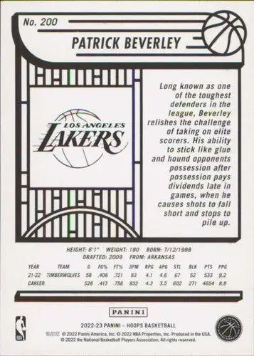 Original gloss 2022-23 Panini NBA Hoops Patrick Beverley Lakers basketball card