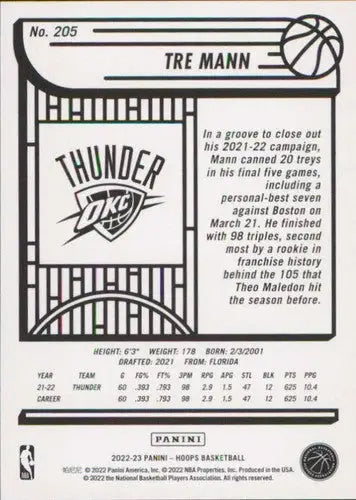 Original gloss Panini NBA Hoops Tre Mann basketball card 2022-23 Thunder NM-MT
