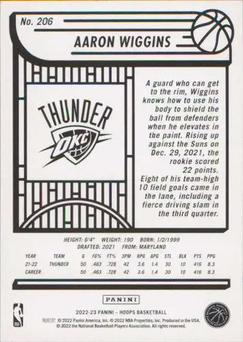 Original gloss Panini NBA Hoops Aaron Wiggins basketball card Thunder 2022-23