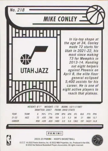 2022-23 Panini NBA Hoops #218 Mike Conley NM-MT Jazz ID:52093 - Basketball Card Single