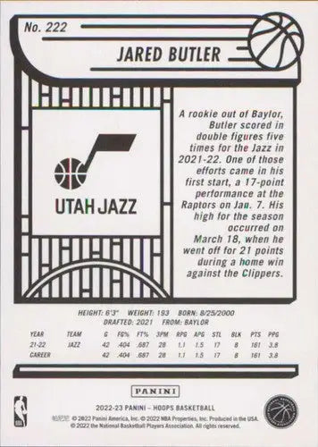 2022-23 Panini NBA Hoops #222 Jared Butler NM-MT Jazz ID:52096 - Basketball Card Single