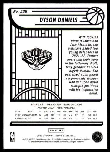 2022-23 Panini NBA Hoops #238 Dyson Daniels NM-MT RC Rookie Pelicans ID:52110 - Basketball Card Single
