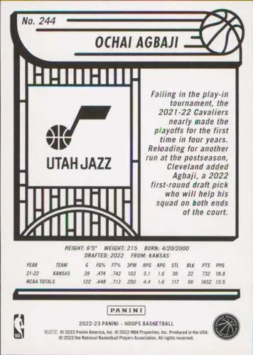 2022-23 Panini NBA Hoops #244 Ochai Agbaji NM-MT RC Rookie Jazz ID:52116 - Basketball Card Single