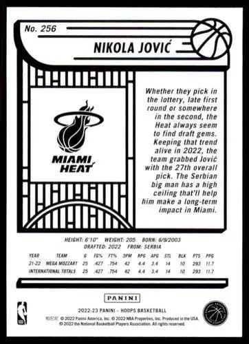 2022-23 Panini NBA Hoops #256 Nikola Jovic NM-MT RC Rookie Heat ID:52128 - Basketball Card Single