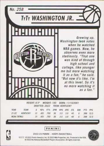 2022-23 Panini NBA Hoops #258 TyTy Washington Jr. NM-MT RC Rookie Rocke ID:52130 - Basketball Card Single