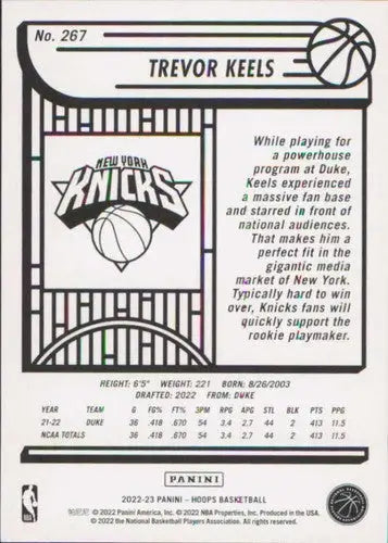 2022-23 Panini NBA Hoops #267 Trevor Keels NM-MT RC Rookie Knicks ID:52137 - Basketball Card Single
