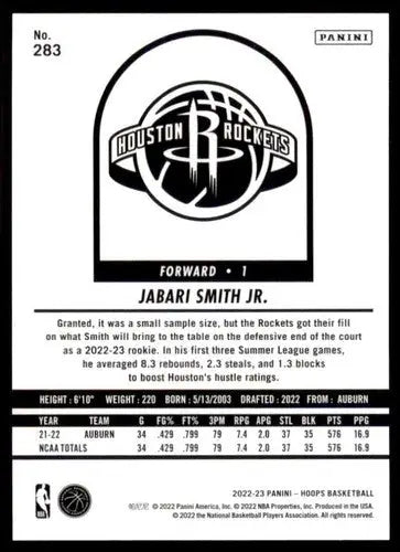 Original gloss of Panini NBA Hoops 2022-23 basketball card featuring Jabari Smith Jr