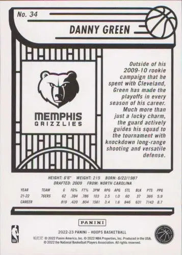 2022-23 Panini NBA Hoops #34 Danny Green NM-MT Grizzlies ID:54800 - Basketball Card Single
