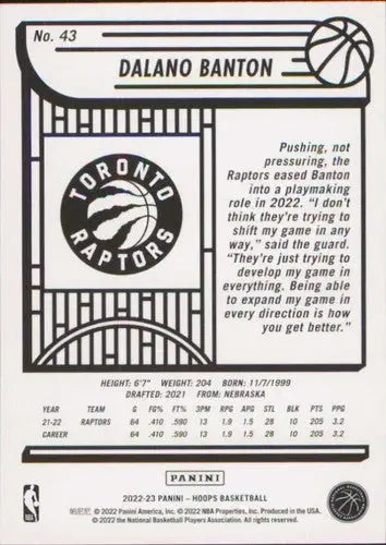 2022-23 Panini NBA Hoops #43 Dalano Banton NM-MT Raptors ID:51217 - Basketball Card Single