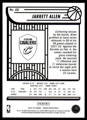 2022-23 Panini NBA Hoops #68 Jarrett Allen NM-MT Cavaliers ID:54735 - Basketball Card Single