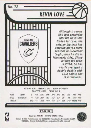 2022-23 Panini NBA Hoops #72 Kevin Love NM-MT Cavaliers ID:51796 - Basketball Card Single
